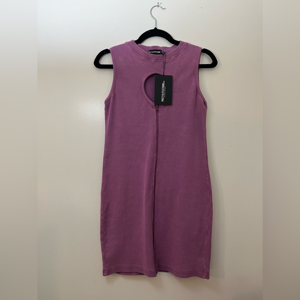 NWT PRETTYLITTLETHING acid wash bodycon ribbed cut out dress